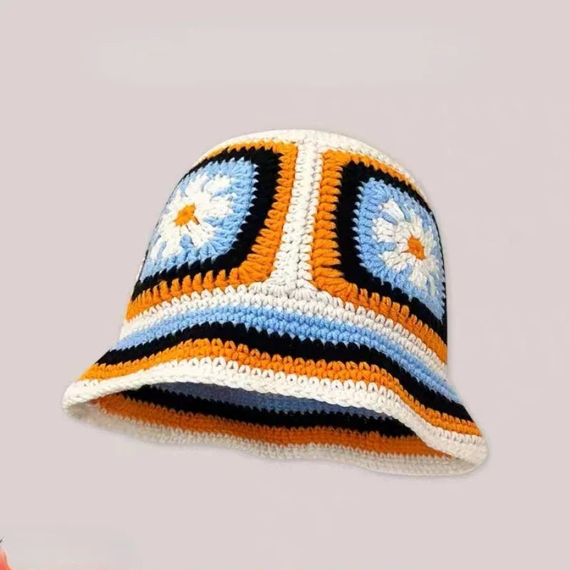 Chapeau Seau Coréen Crocheté à la Main – Bob Fleurs Y2K | Femme Automne Hiver 2025