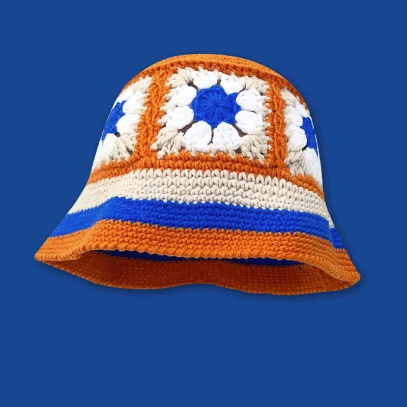 Chapeau Seau Coréen Crocheté à la Main – Bob Fleurs Y2K | Femme Automne Hiver 2025