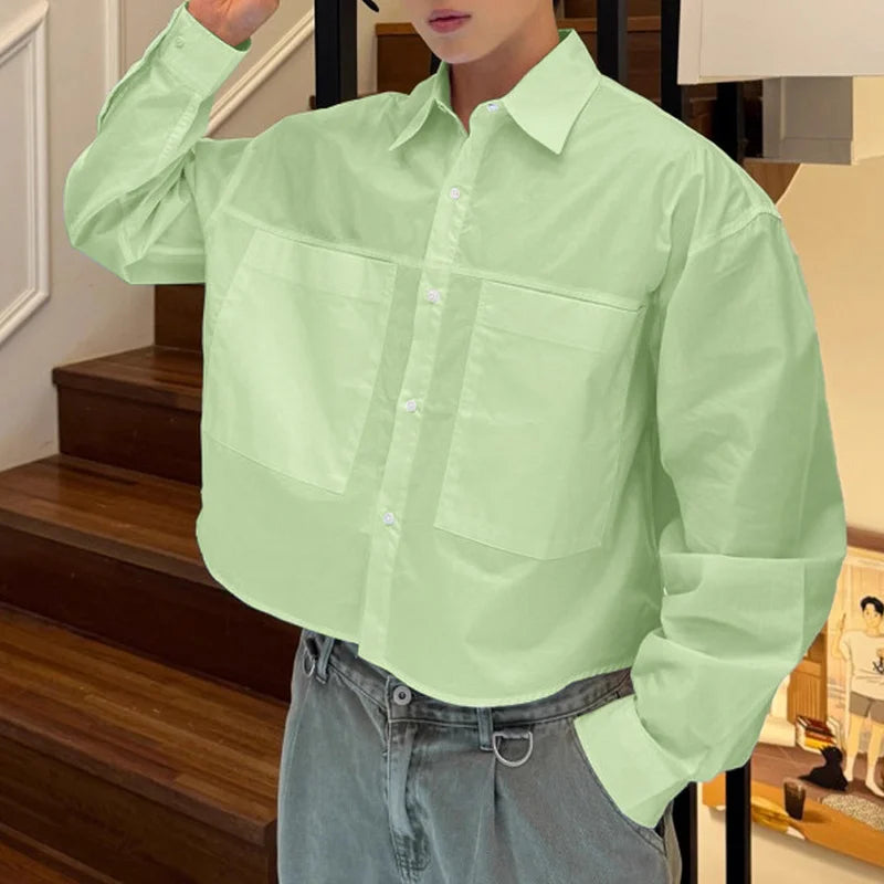 Chemise Manches Longues Couleur Unie — Col Rabattu, Style Coréen Streetwear Ample | INCERUN