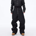 Jean Noir Ample Jambe Large Rétro Boucle — Style Urbain High Street Homme Grandes Tailles