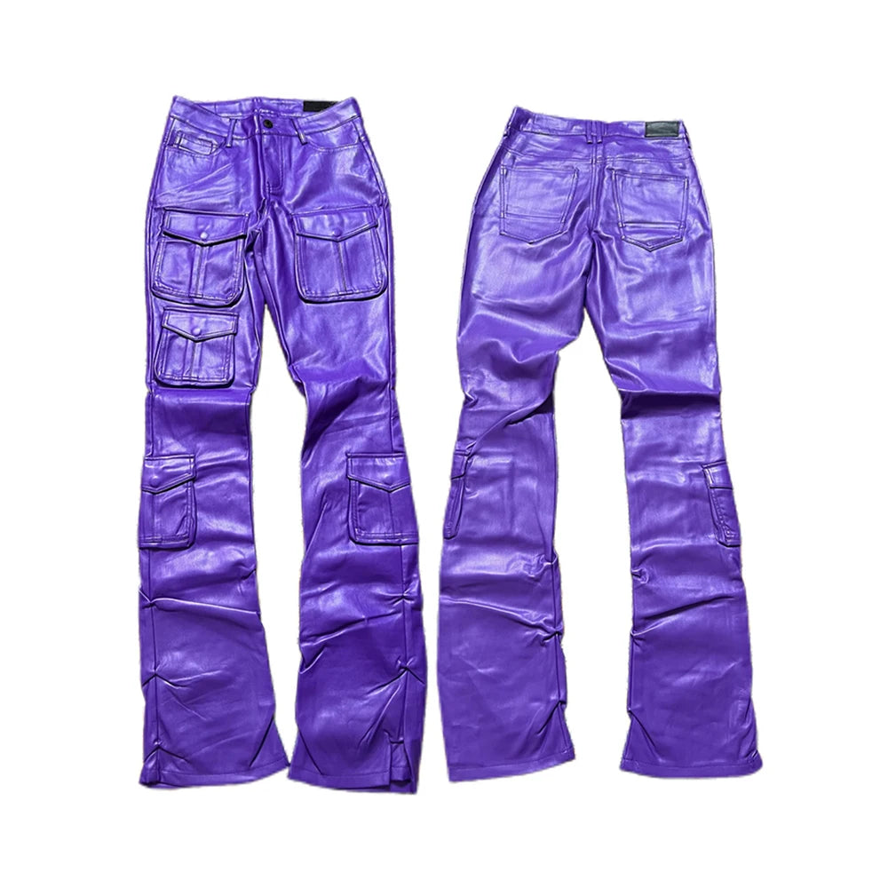 Pantalon Cargo Slim Simili Cuir Streetwear Luxe — Poches Multiples 4 Saisons Mauroicardi