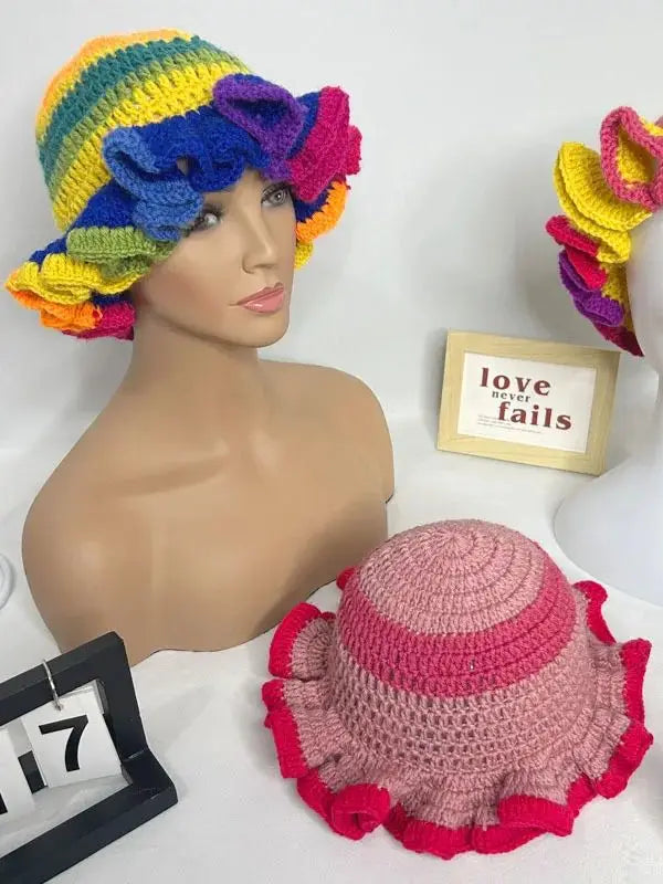 Chapeau Seau Conique Crocheté à la Main – Bob Pêcheur Élégant | Protection Solaire Femme