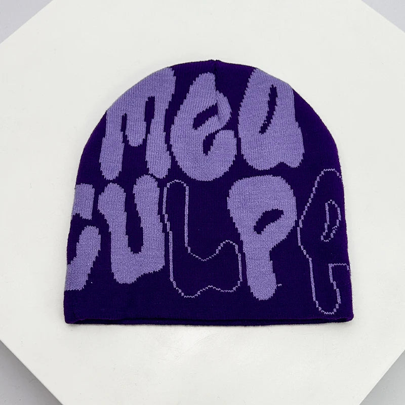 Bonnet en Laine avec Lettres – Style Hip-Hop Y2K Unisexe | Chaud & Tendance Automne Hiver
