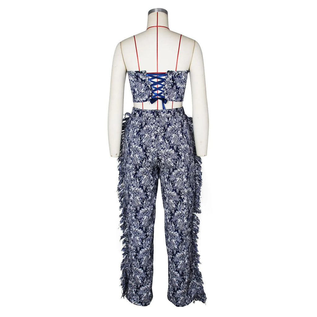 Ensemble 2 Pièces Streetwear — Haut Sexy + Pantalon Cargo Imprimé Floral Taille Élastique Soirée | Printemps 2025