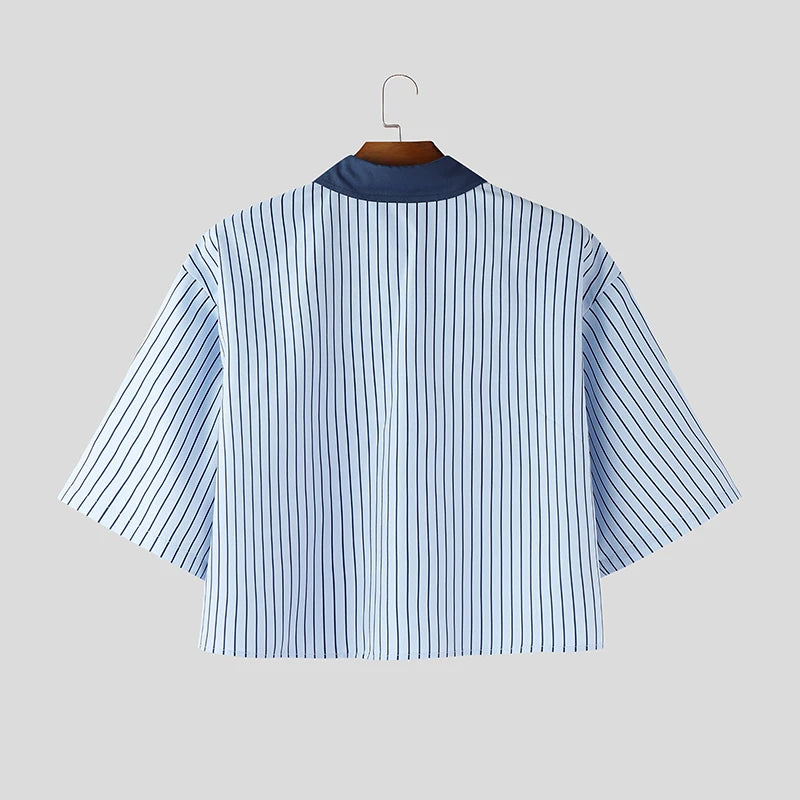 Chemise Rayée Patchwork Color-Block INCERUN — Manches Courtes Ample Streetwear 3 Coloris