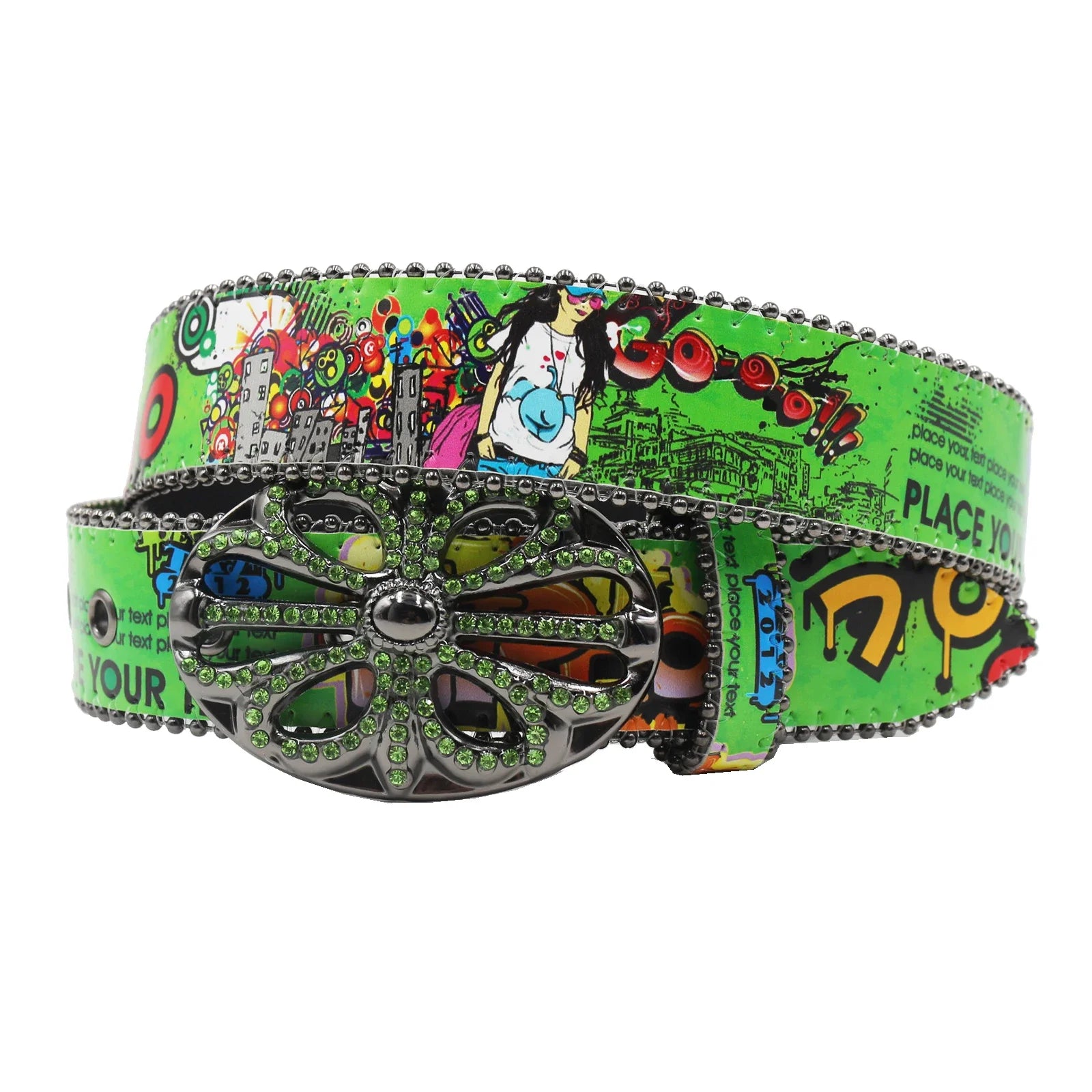 Ceinture PU Unisexe — Imprimé Graffiti Punk Bohème Y2K Hip Hop Western Cowboy Cowgirl Boucle Personnalisée