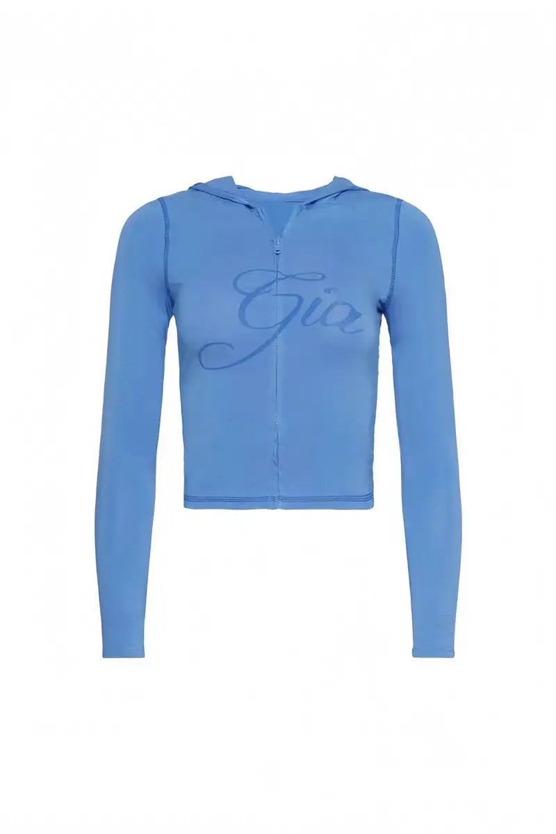Ensemble veste courte à capuche zippée et pantalon, coupe slim, imprimé lettres, design à fils apparents, GIA