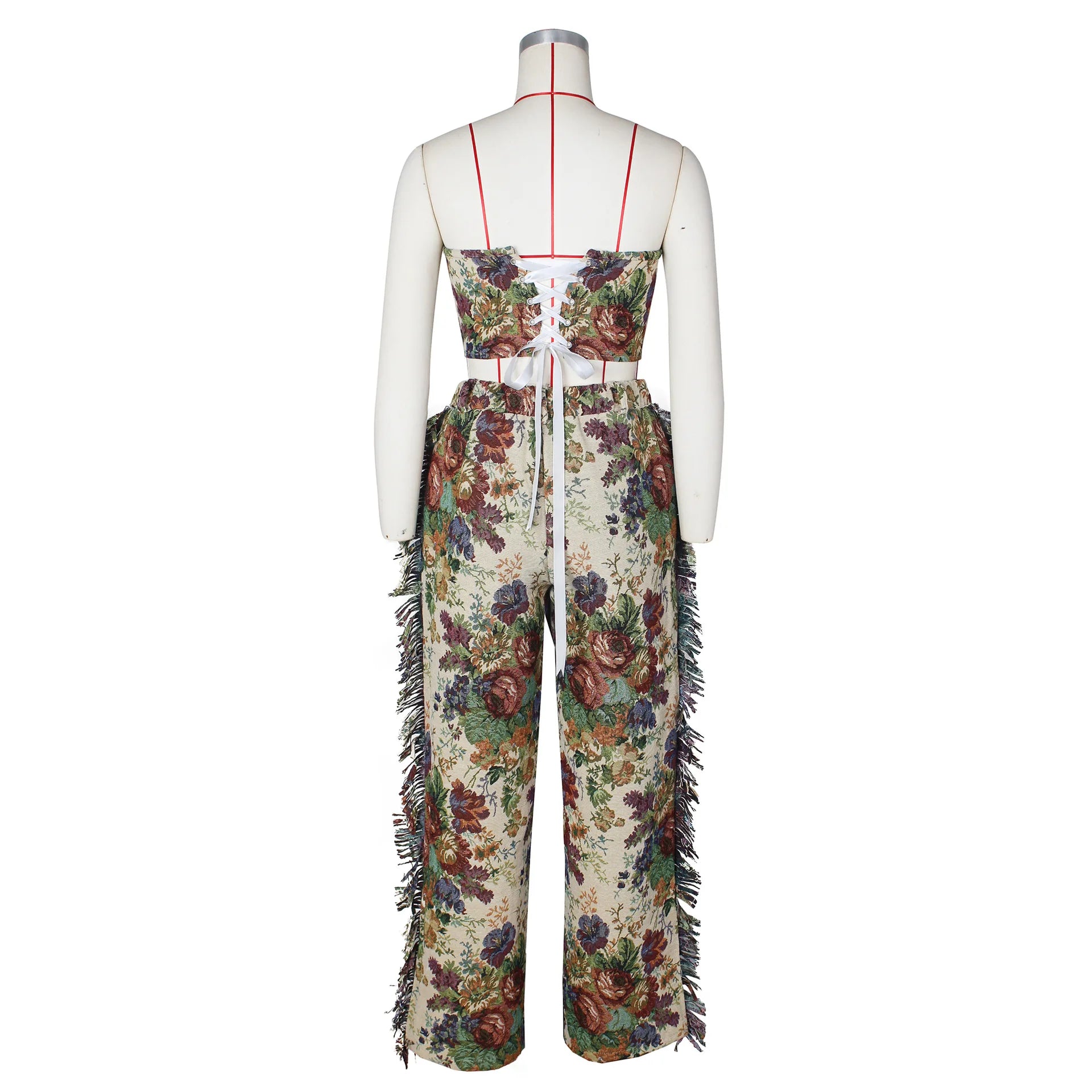 Ensemble 2 Pièces Streetwear — Haut Sexy + Pantalon Cargo Imprimé Floral Taille Élastique Soirée | Printemps 2025