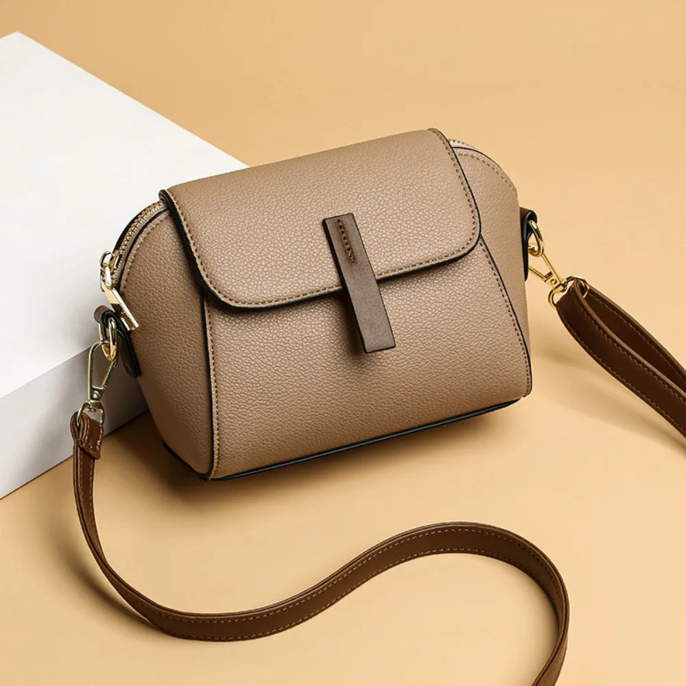 Sac Seau en Cuir Véritable — Sacoche Bandoulière Luxe Couleur Unie