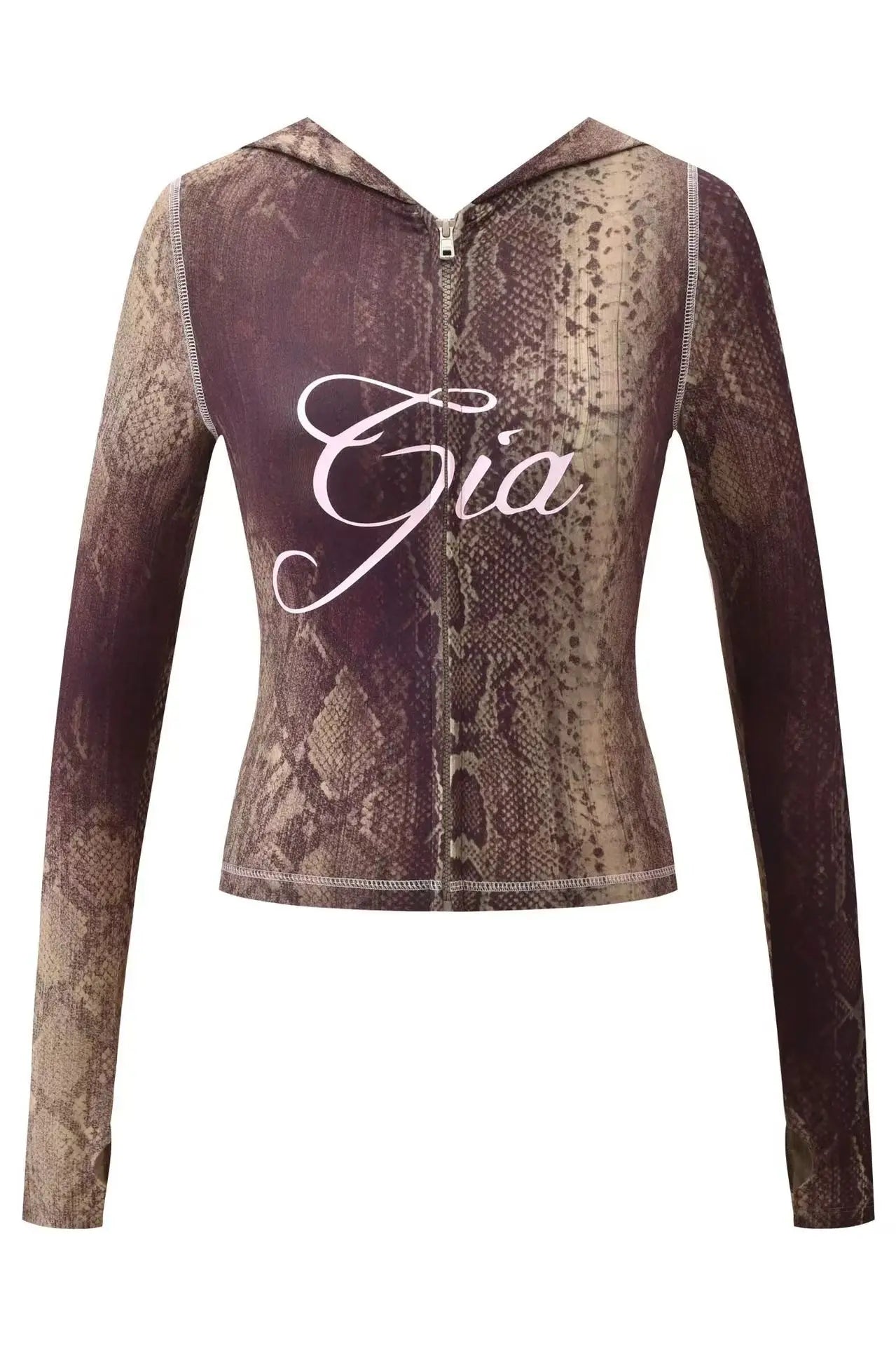 Ensemble veste courte à capuche zippée et pantalon, coupe slim, imprimé lettres, design à fils apparents, GIA