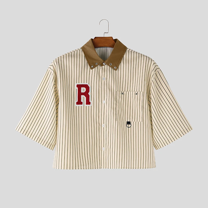 Chemise Rayée Patchwork Color-Block INCERUN — Manches Courtes Ample Streetwear 3 Coloris