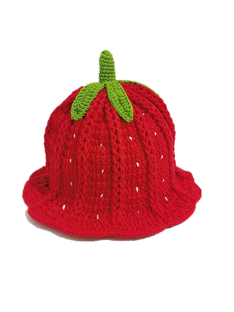 Chapeau Pêcheur Fraise Crocheté à la Main – Bob Kawaii à Volants Style Bohème | Femme