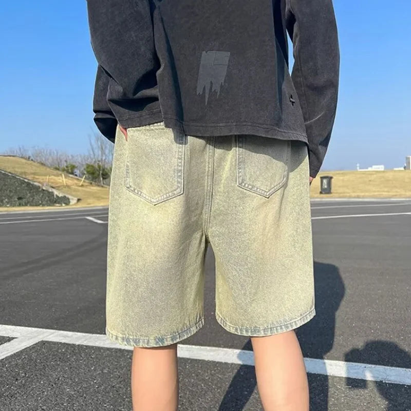 Short Jean Ample Jambe Large Décontracté Sport — Longueur Genou Été Homme 3 Coloris