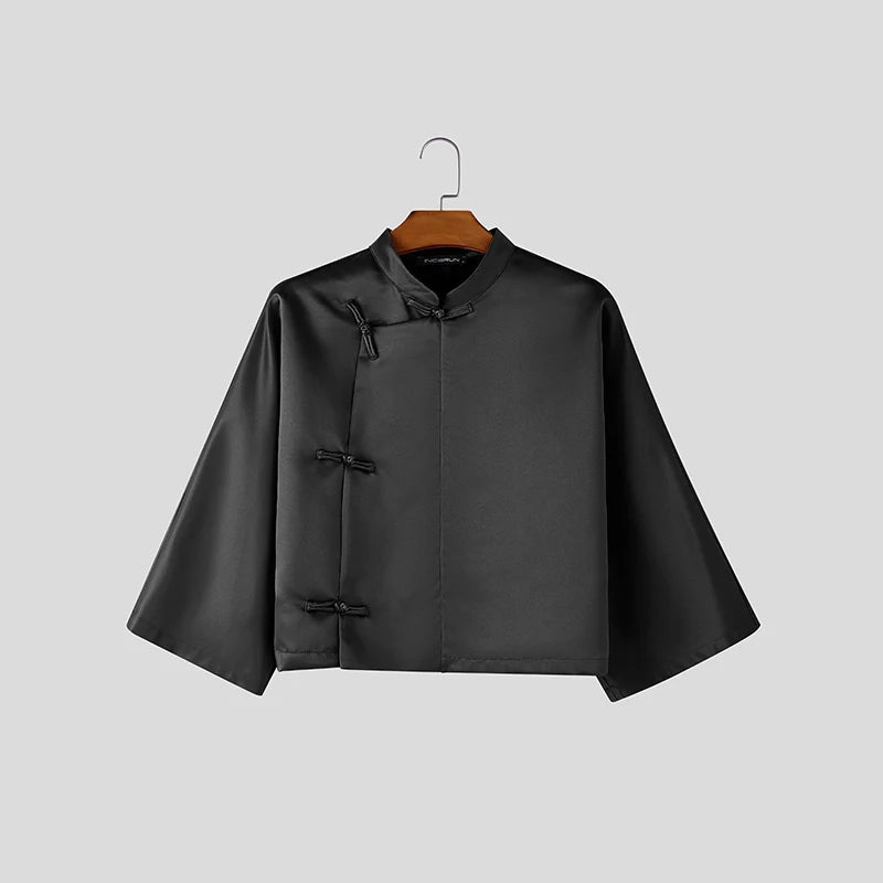 Chemise Col Montant Manches ¾ Homme — Style Chinois Vintage Streetwear | INCERUN