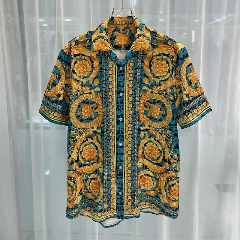 Chemise Homme Manches Courtes Été 2026 — Imprimé Baroque Style Palais Luxe Léger Hawaïenne Décontractée