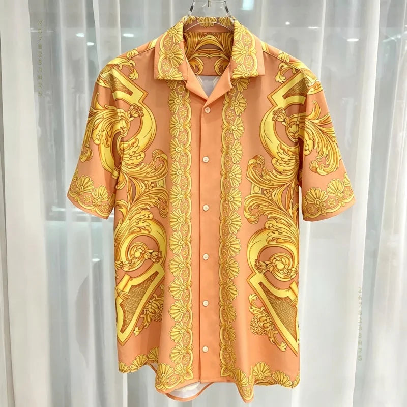 Chemise Homme Manches Courtes Été 2026 — Imprimé Baroque Style Palais Luxe Léger Hawaïenne Décontractée