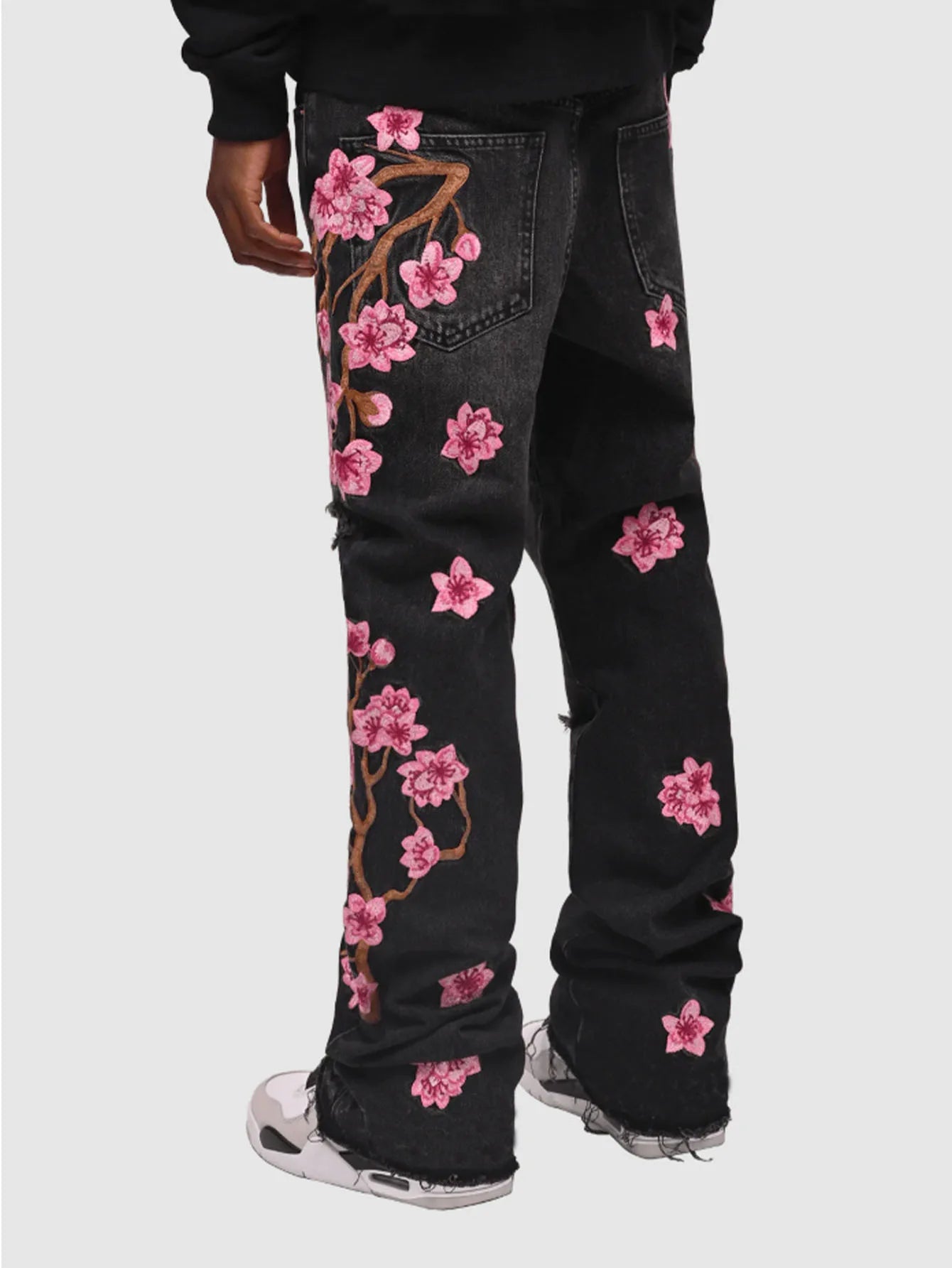 Jean Homme Imprimé Coupe Droite — Streetwear Trous Épissés Poches Bouton Taille Moyenne Printemps Été | wulend