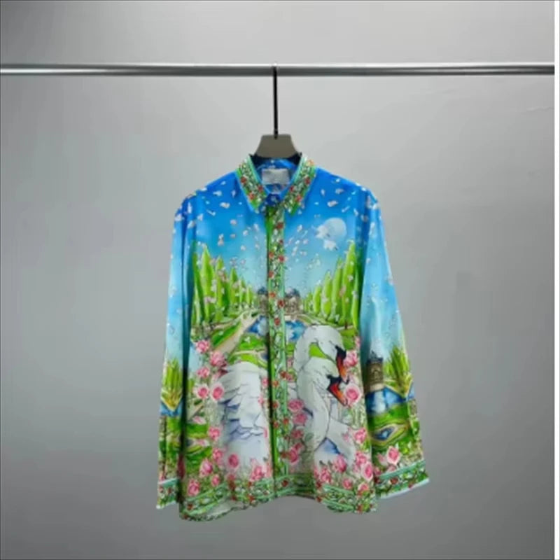 Chemise Vintage Imprimée Luxe — Manches Longues, Unisexe, Multi-Coloris | Collection 2026