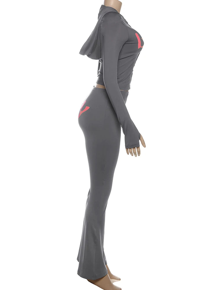 Ensemble 2 Pièces Survêtement Imprimé Lettres – Veste Zippée & Legging Stretch High Street | Femme