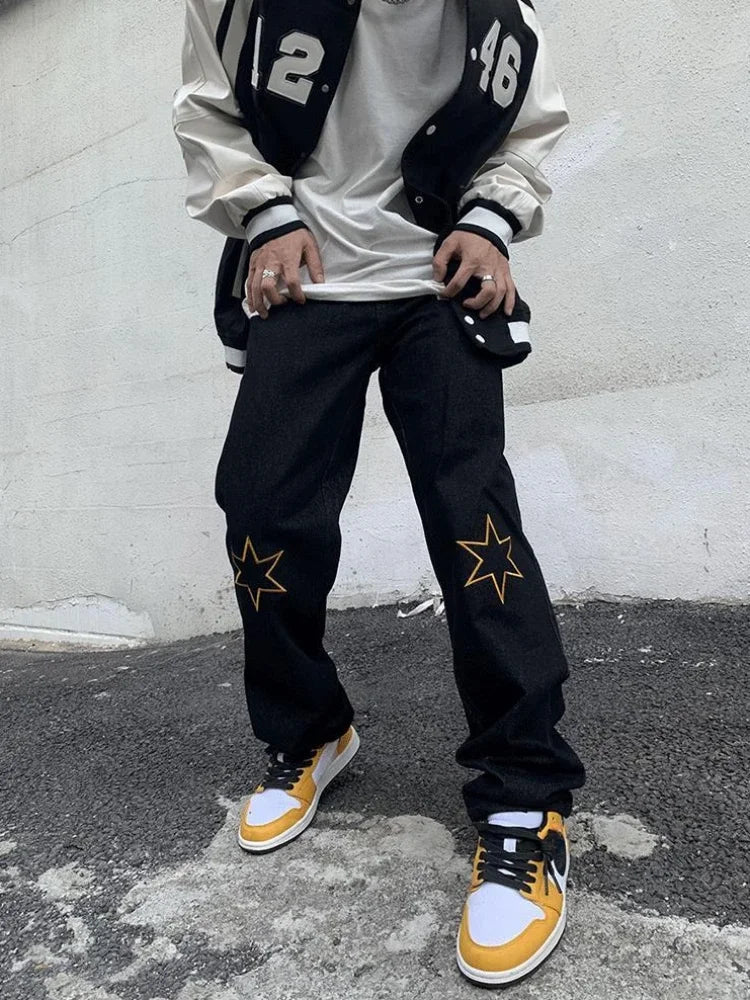 Jean Droit Cowboy Imprimé Étoile – Hip-Hop Streetwear Y2K Vintage Kpop | Homme 2025