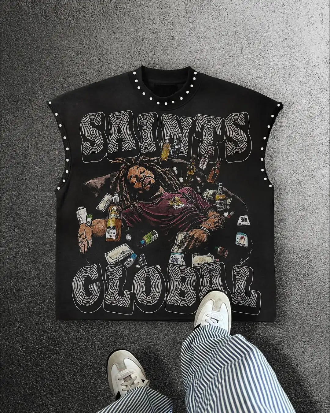 T-shirt Sans Manches Y2K Oversize – Col Rond Imprimé Rétro Punk Hip-Hop | Femme
