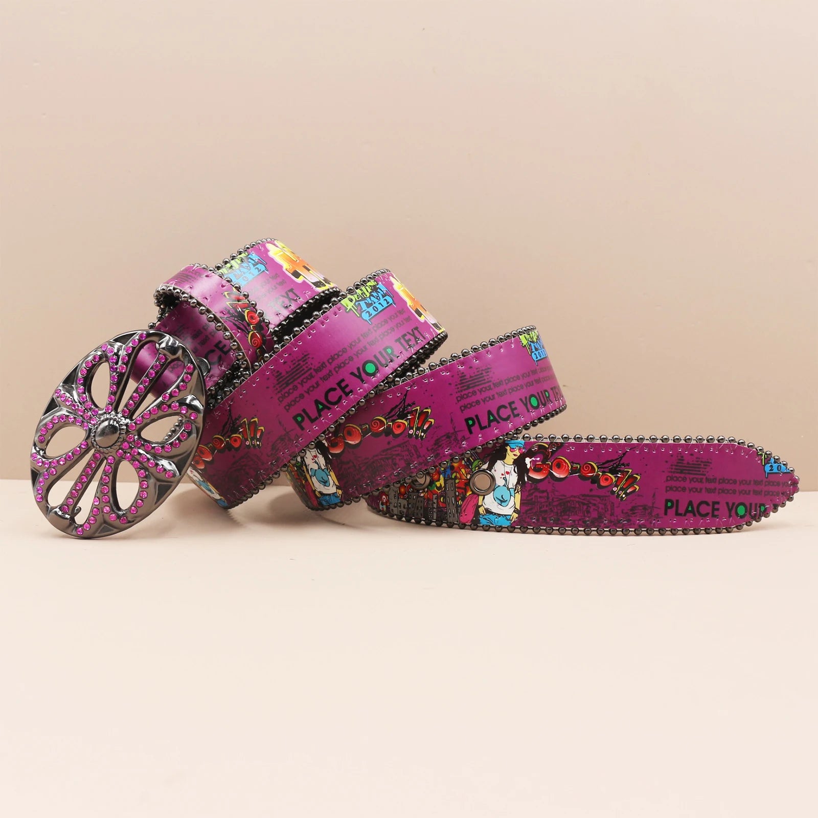 Ceinture PU Unisexe — Imprimé Graffiti Punk Bohème Y2K Hip Hop Western Cowboy Cowgirl Boucle Personnalisée