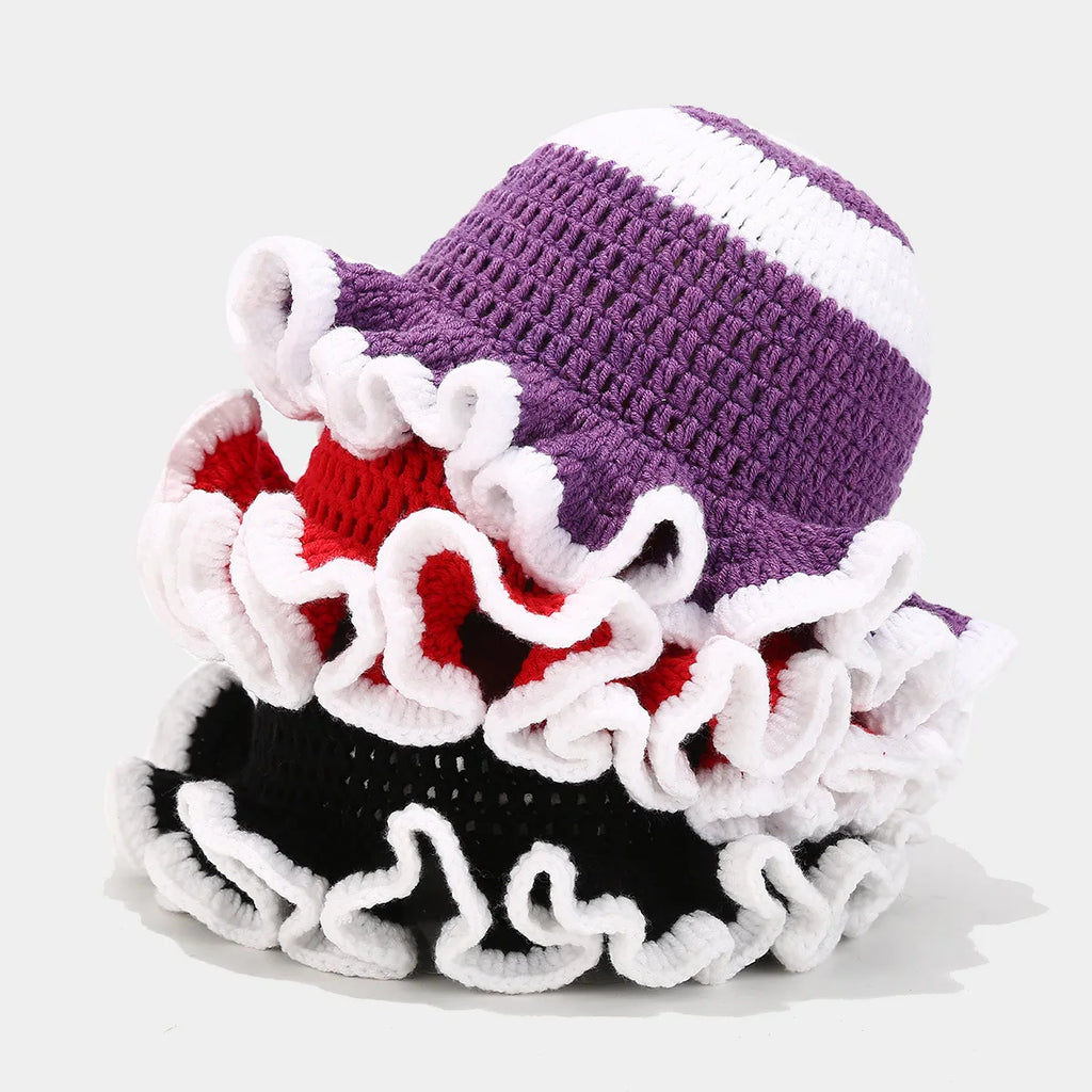 Bob Tricoté Crochet Main — Volants Colorés Tendance Chaud Luxe Artisanal Femme Hiver | CALURIRI