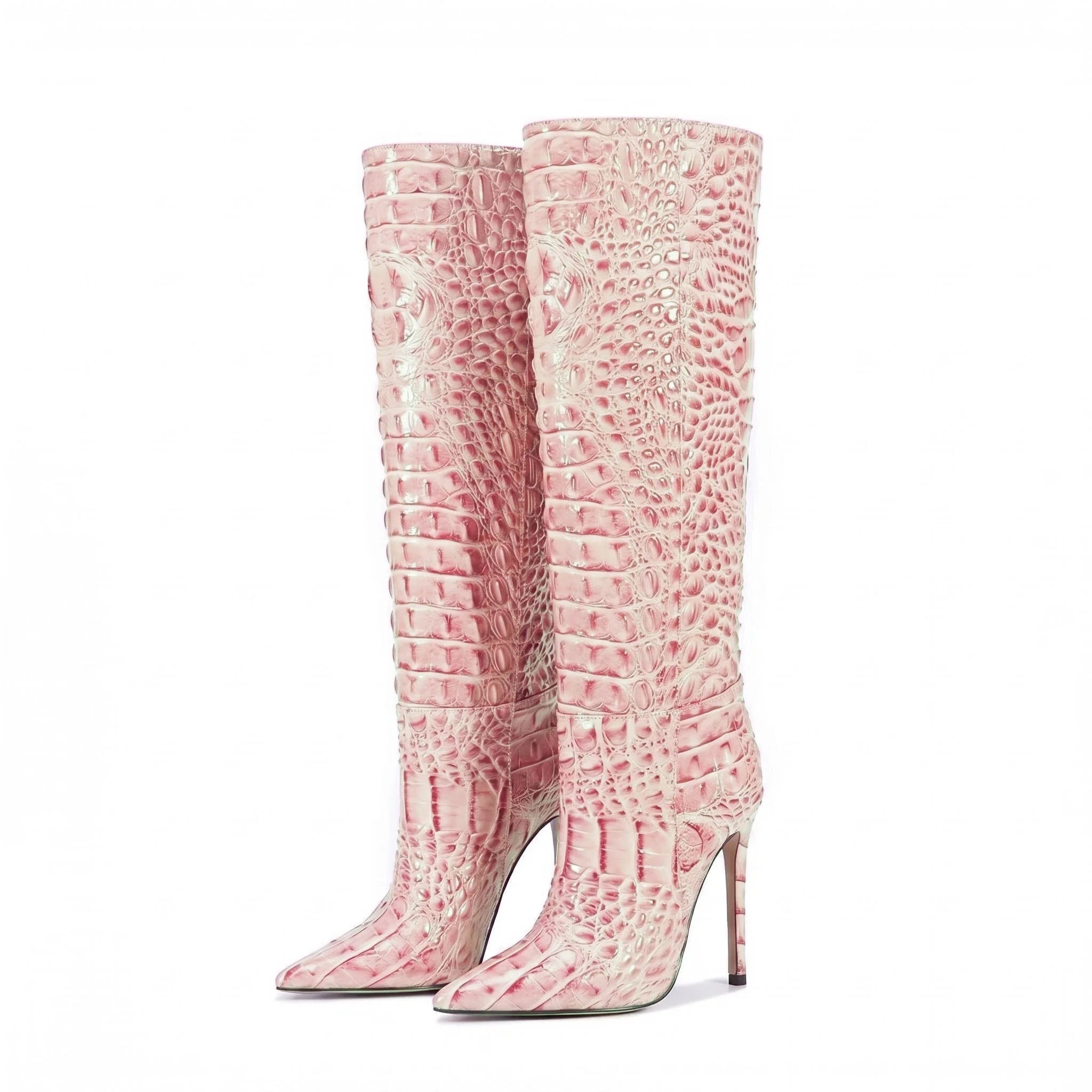 Bottines Western Talon Aiguille Style Rétro — Effet Crocodile Luxe Tailles 35-47