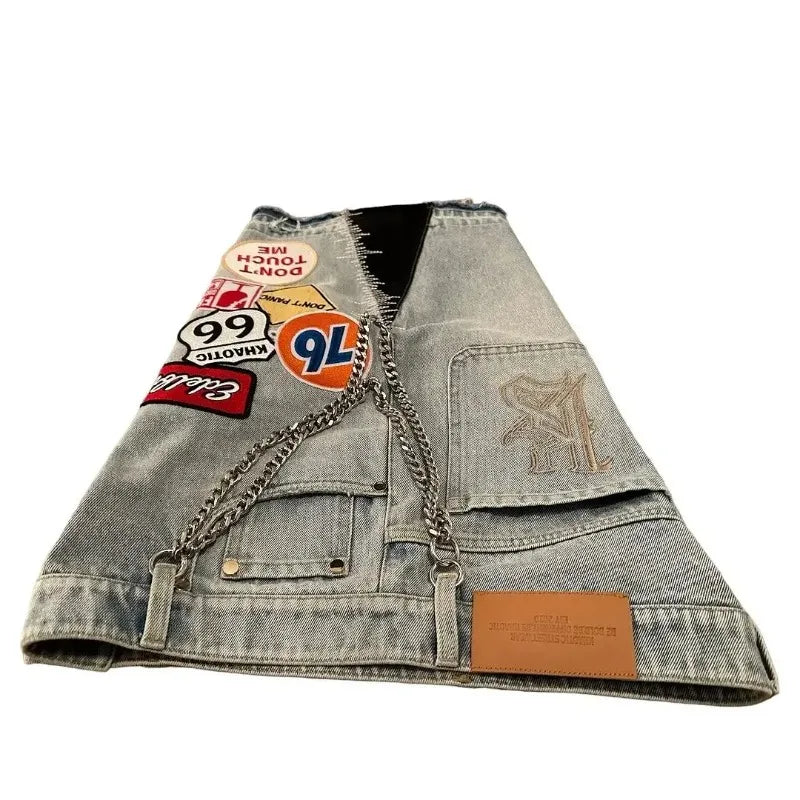Short en Jean Rétro Y2K – Broderie Dessin Animé Baggy Hip-Hop | Harajuku Streetwear Homme