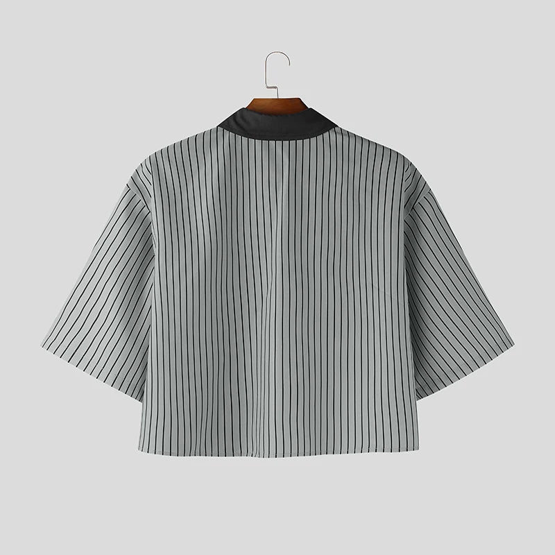 Chemise Rayée Patchwork Color-Block INCERUN — Manches Courtes Ample Streetwear 3 Coloris