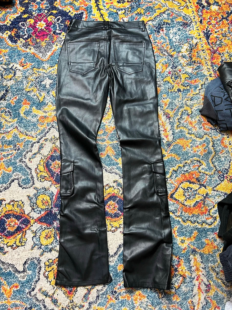 Pantalon Cargo Slim Simili Cuir Streetwear Luxe — Poches Multiples 4 Saisons Mauroicardi