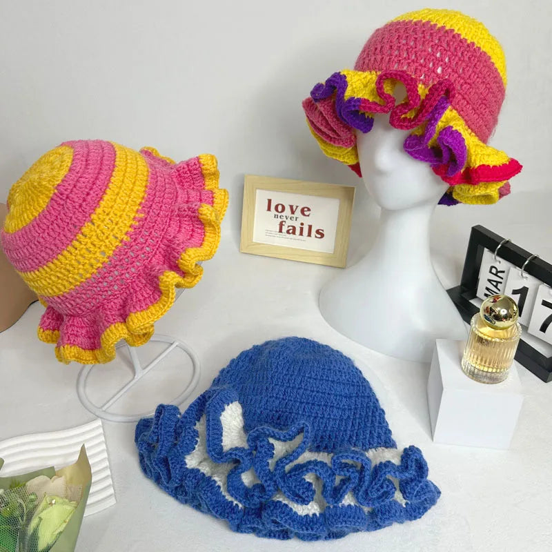 Chapeau Seau Conique Crocheté à la Main – Bob Pêcheur Élégant | Protection Solaire Femme