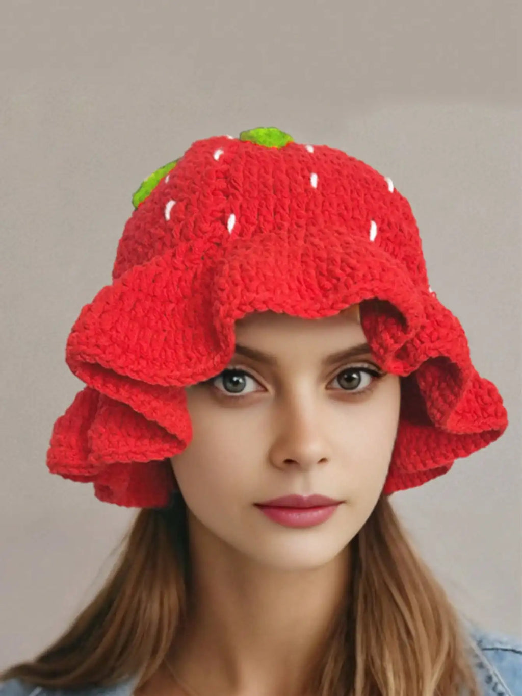 Chapeau Pêcheur Fraise Crocheté à la Main – Bob Kawaii à Volants Style Bohème | Femme