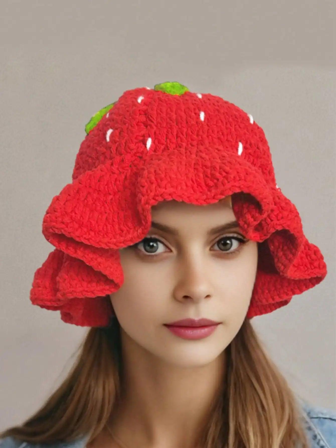 Chapeau Pêcheur Fraise Crocheté à la Main – Bob Kawaii à Volants Style Bohème | Femme