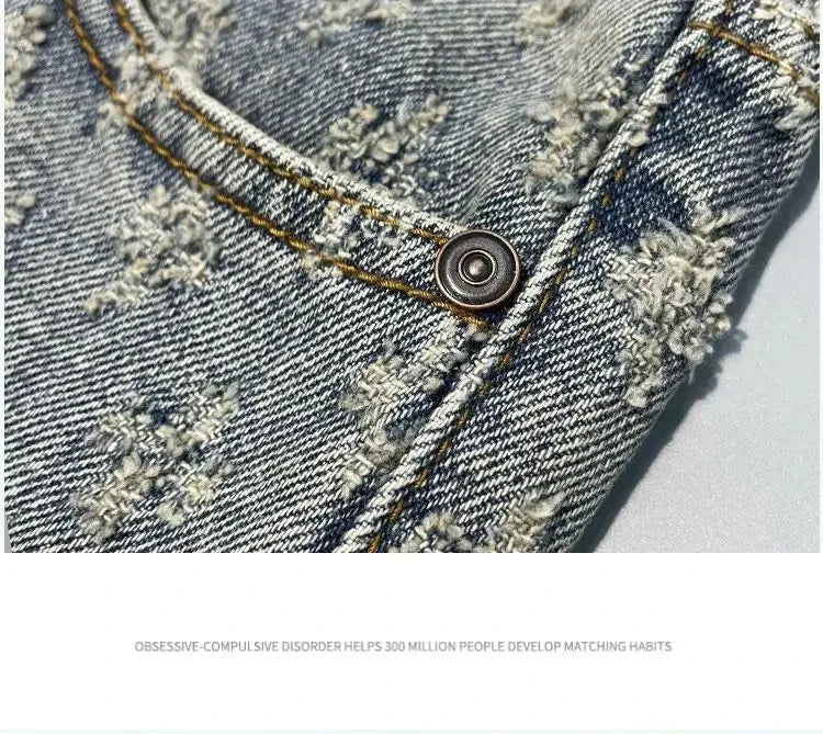 Short Denim Y2K Hip Hop Jacquard Ample Rétro — Style Américain Luxe Été Homme
