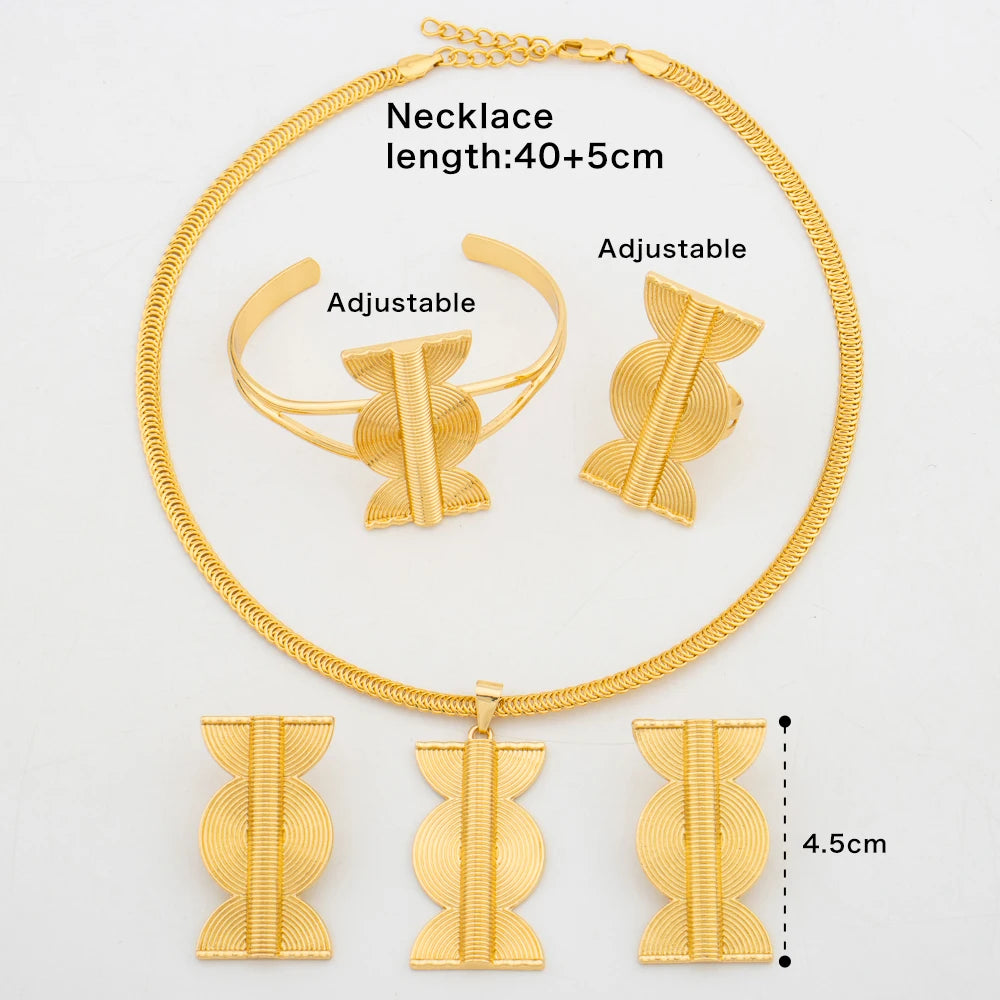 Parure Complète Dubaï – Collier, Bracelet, Boucles d'oreilles & Bague Or 18K