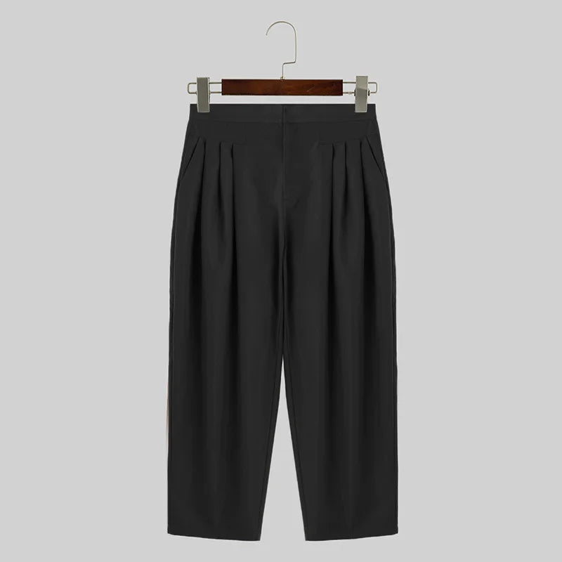 Jogger Plissé Couleur Unie — Style Coréen, Streetwear Décontracté Ample | INCERUN 2024