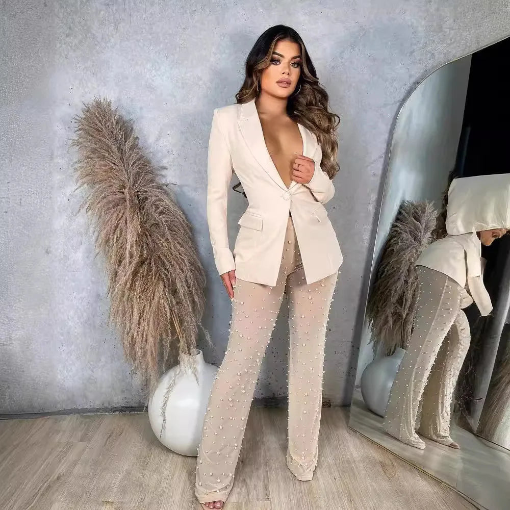 Ensemble 2 Pièces Élégant — Blazer Manches Longues Col Rabattu + Pantalon Jambes Larges Taille Élastique | naupang Automne Hiver 2025