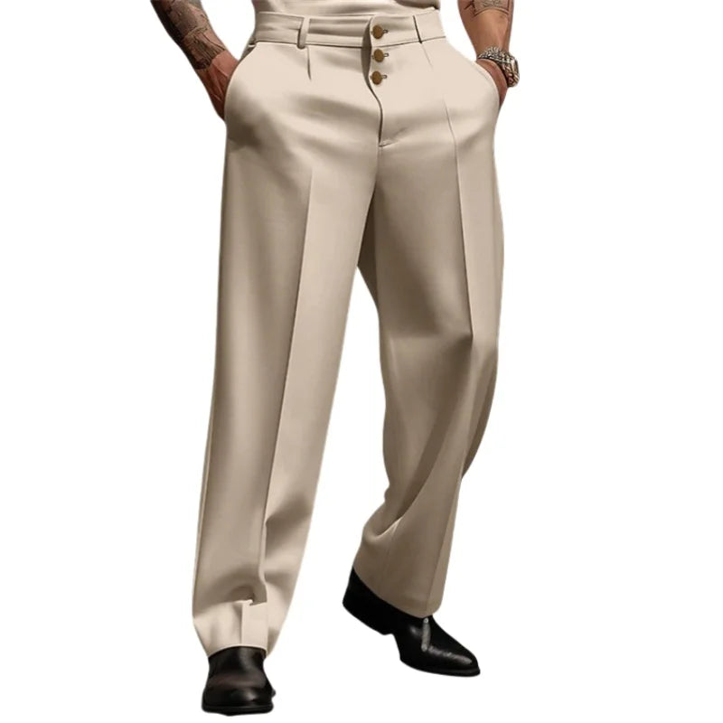 Pantalon Droit Formel Homme — Coupe Ample, Business Casual, Cordon de Serrage | Noir Blanc Kaki