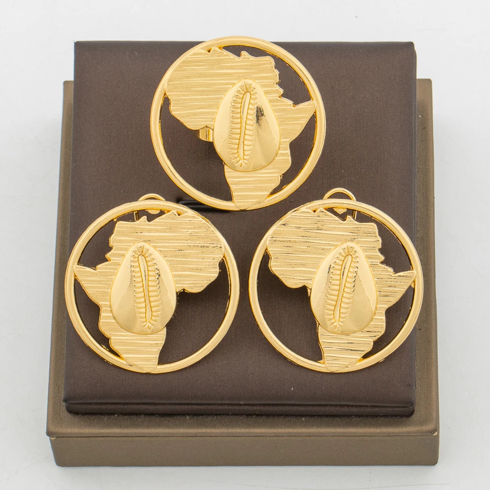 Ensemble Bijoux Carte Africaine – Boucles d'Oreilles & Bague Plaquées Or 18K