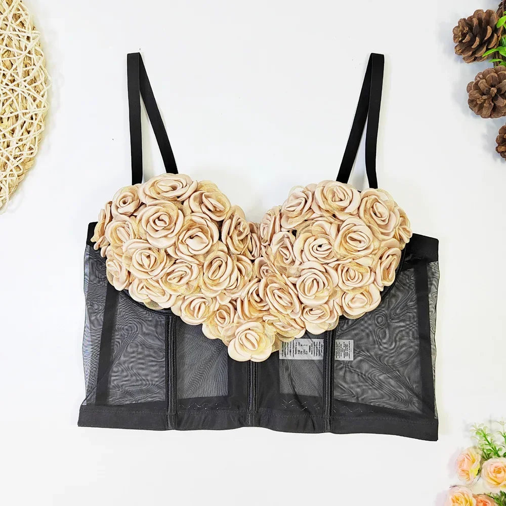 Top Corset Court Sexy Y2K Club Décor Perles — Camisole Shaper Été Visivane