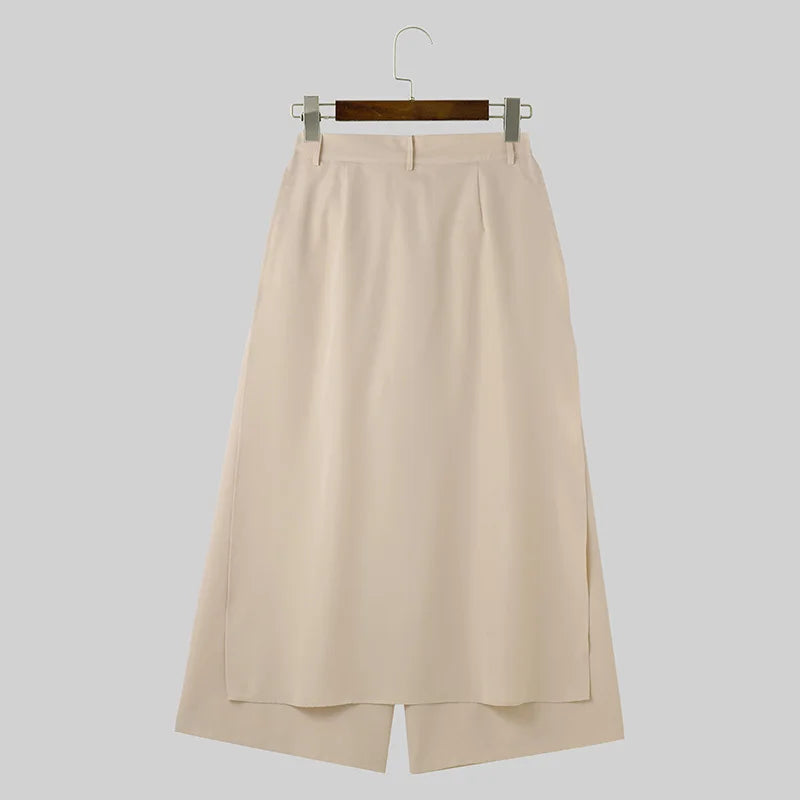 Pantalon Irrégulier Couleur Unie — Jambes Larges, Bouton, Streetwear Décontracté | INCERUN 2024