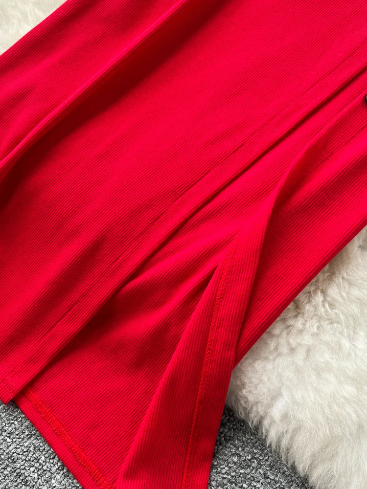 Ensemble 2 Pièces Été — Haut Court Col V + Jupe Longue Fendue Taille Haute Élastique Couleur Unie | Foamlina