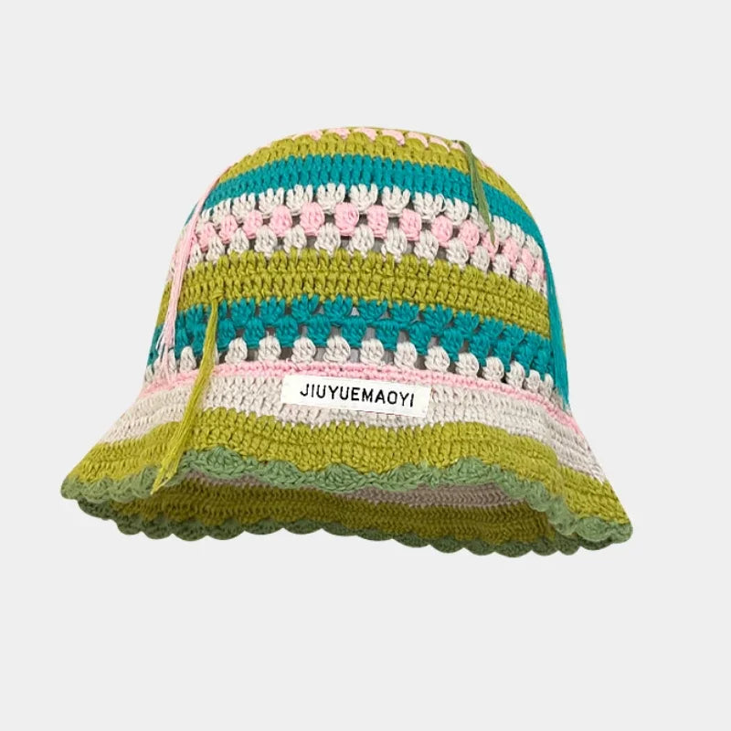 Chapeau Seau Coréen Crocheté à la Main – Bob Fleurs Y2K | Femme Automne Hiver 2025