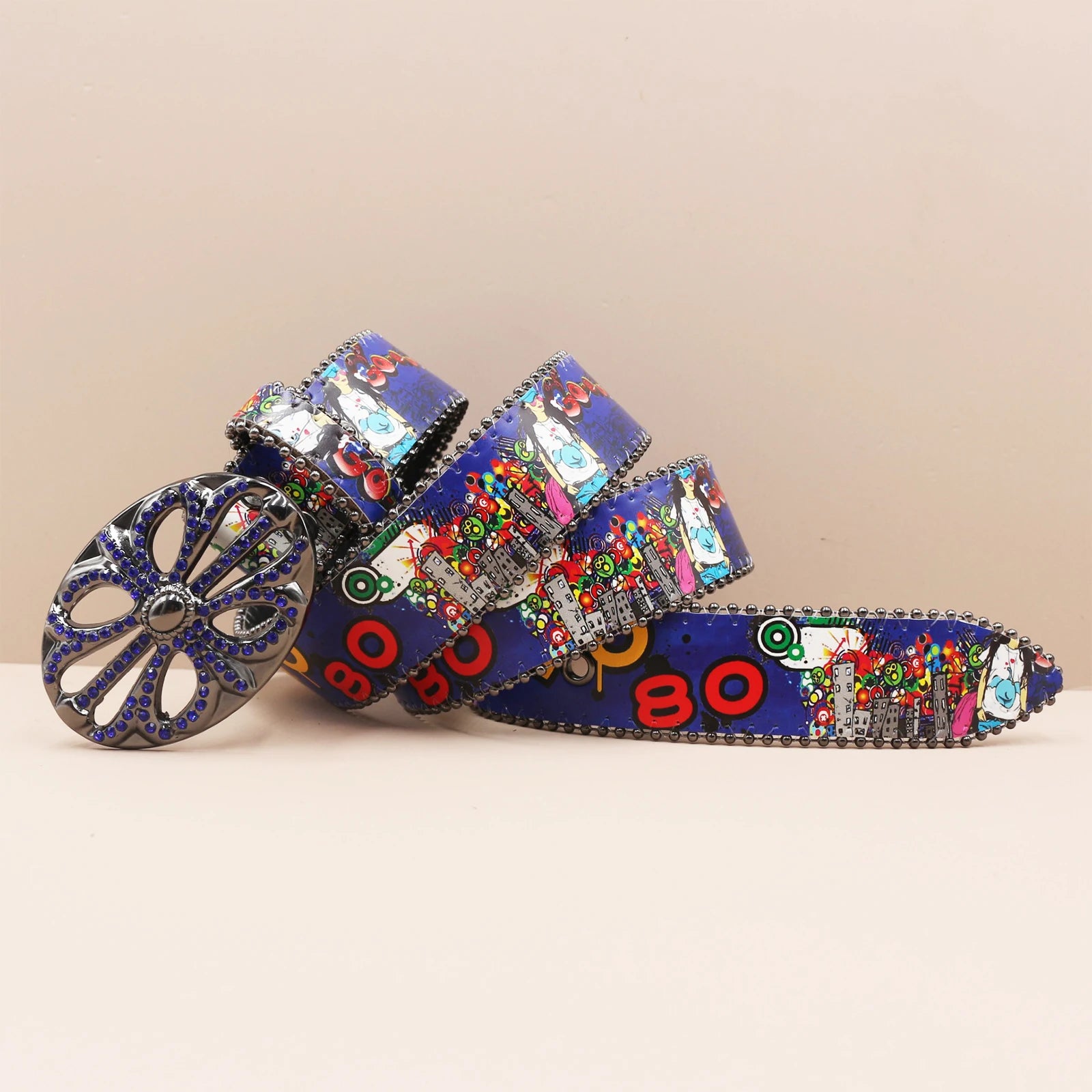 Ceinture PU Unisexe — Imprimé Graffiti Punk Bohème Y2K Hip Hop Western Cowboy Cowgirl Boucle Personnalisée