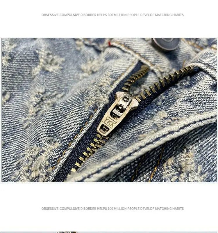 Short Denim Y2K Hip Hop Jacquard Ample Rétro — Style Américain Luxe Été Homme