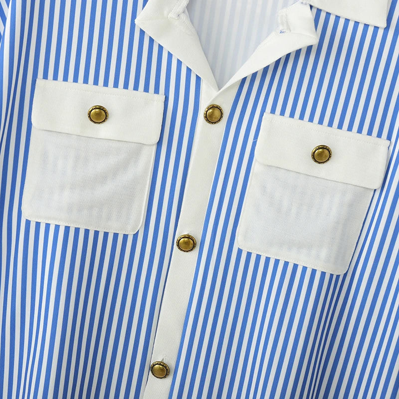 Chemise Rayée Patchwork Coutures Colorées INCERUN — Manches Courtes Ajustée Été 3 Coloris