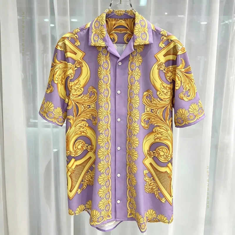 Chemise Homme Manches Courtes Été 2026 — Imprimé Baroque Style Palais Luxe Léger Hawaïenne Décontractée