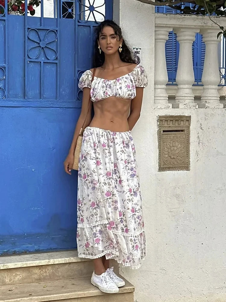 Ensemble Jupe Dentelle Brodée — Haut Court + Jupe Longue Plage Été Sexy | Foridol 2025