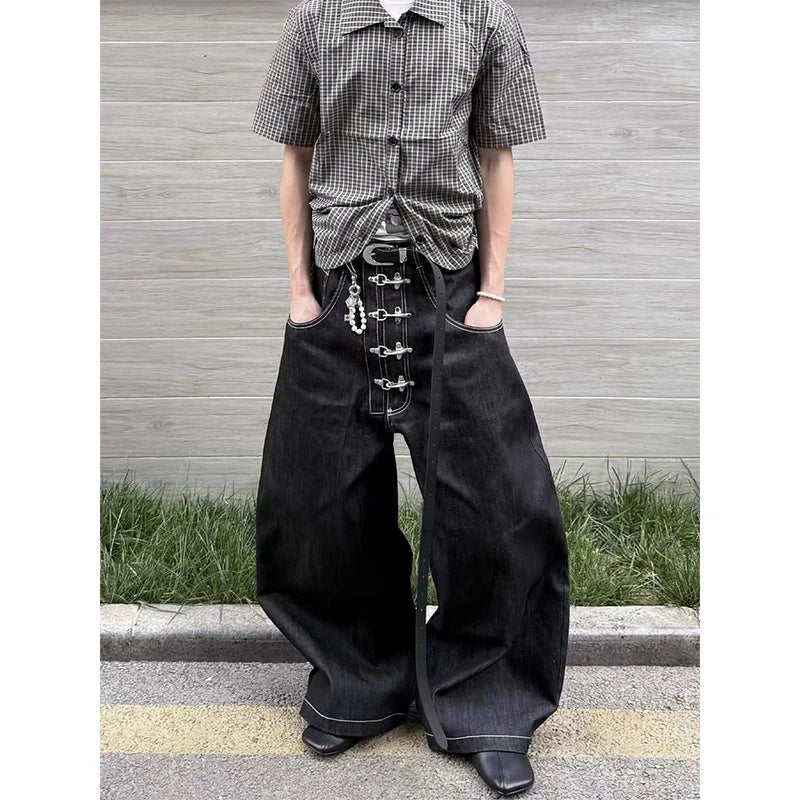 Jean Baggy Oversize Noir Gothique Y2K Harajuku — Denim Vintage Japonais Streetwear High Street